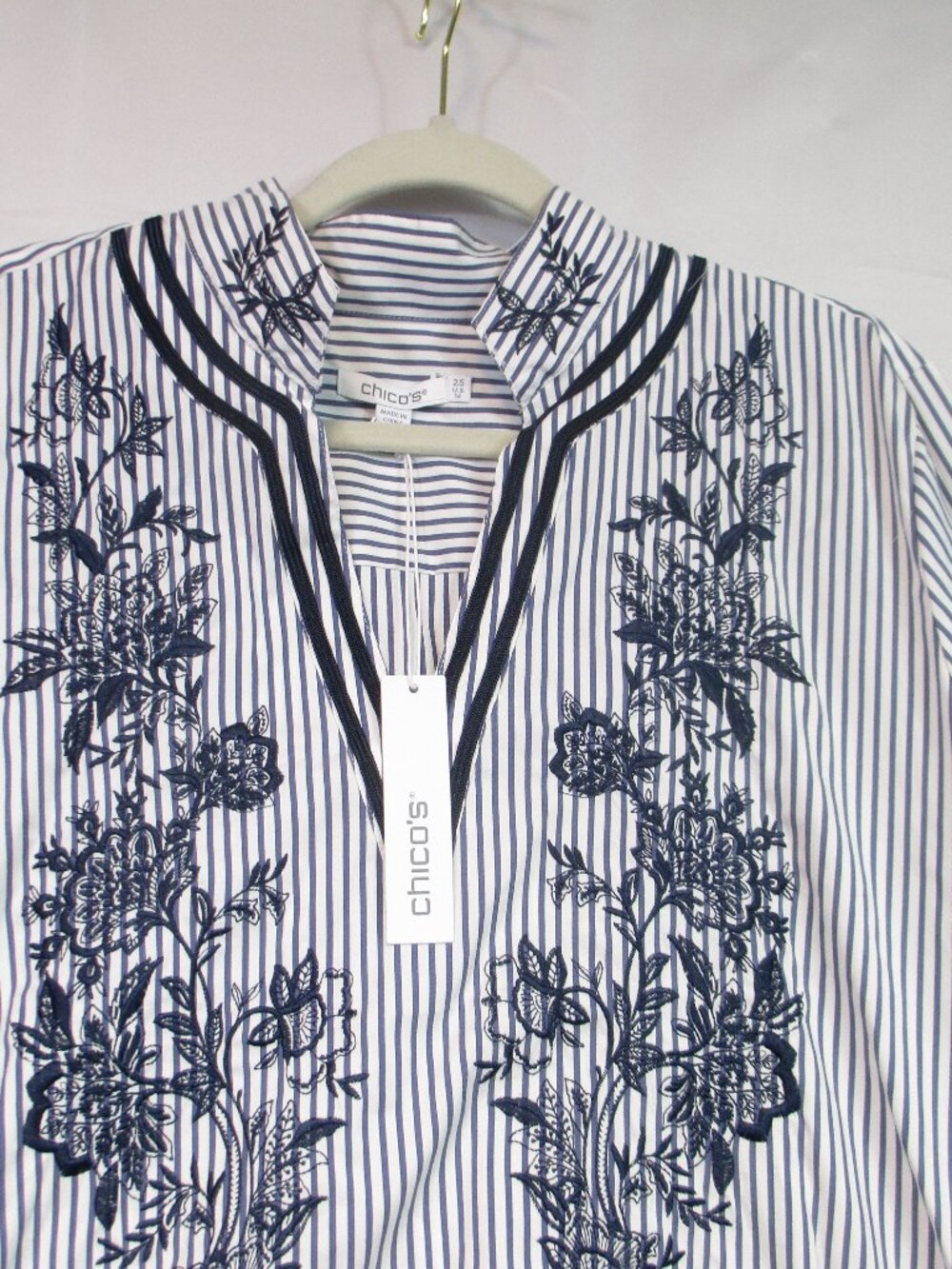 NWT Chicos Embroidered Poplin Tunic Top Sz 14 Cottagecore Casual Loganlook - Picture 5 of 12